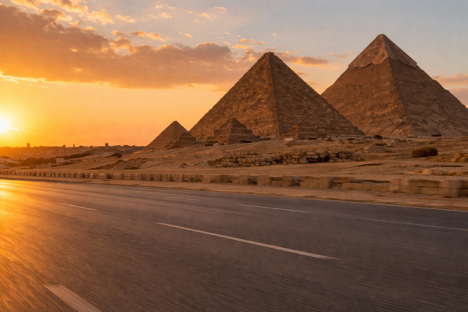 سيارة مرسيدس فاخرة لخدمات الليموزين أمام أهرامات الجيزة في القاهرة